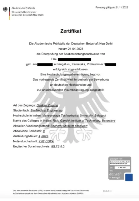 APS Certificate Sample