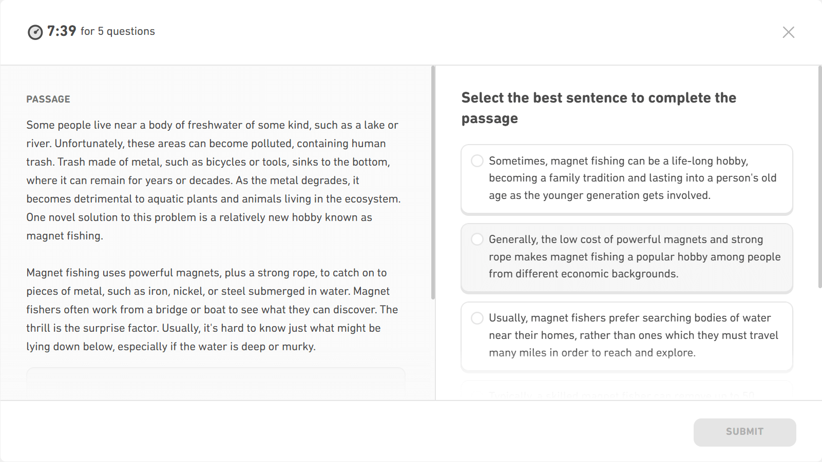 DET Interactive Reading: Complete the Passage
