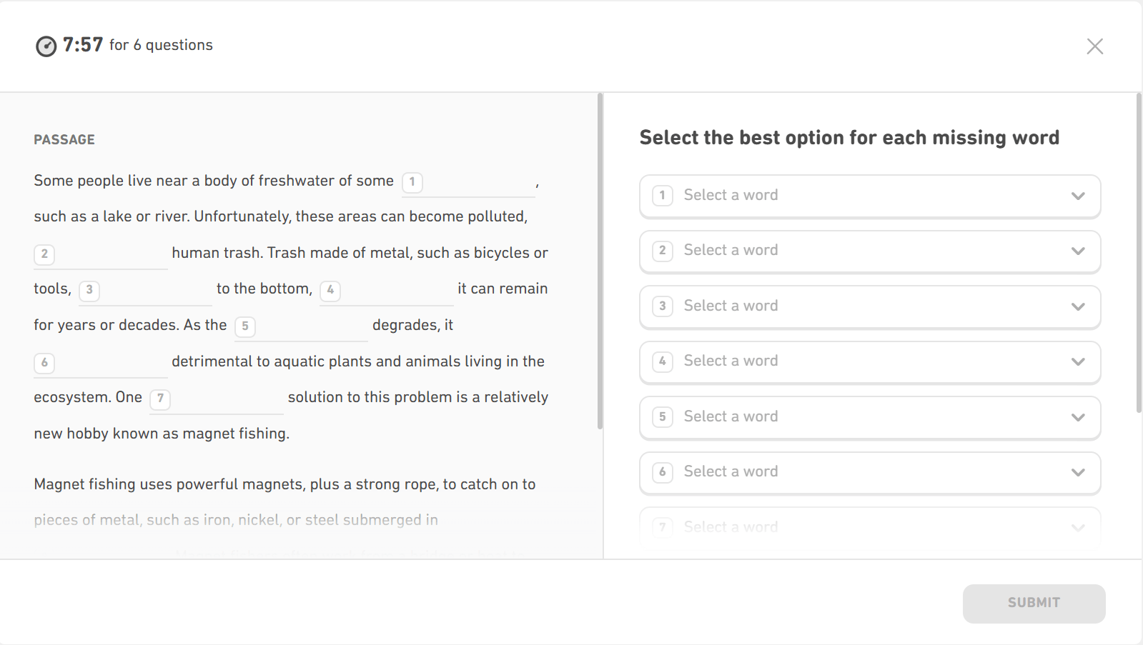 DET Interactive Reading: Complete the Sentence