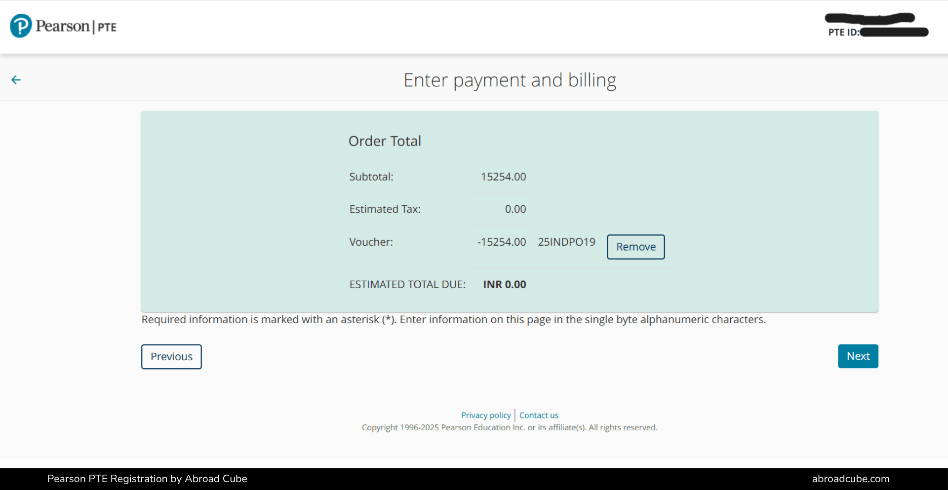 PTE Voucher Code Screenshot
